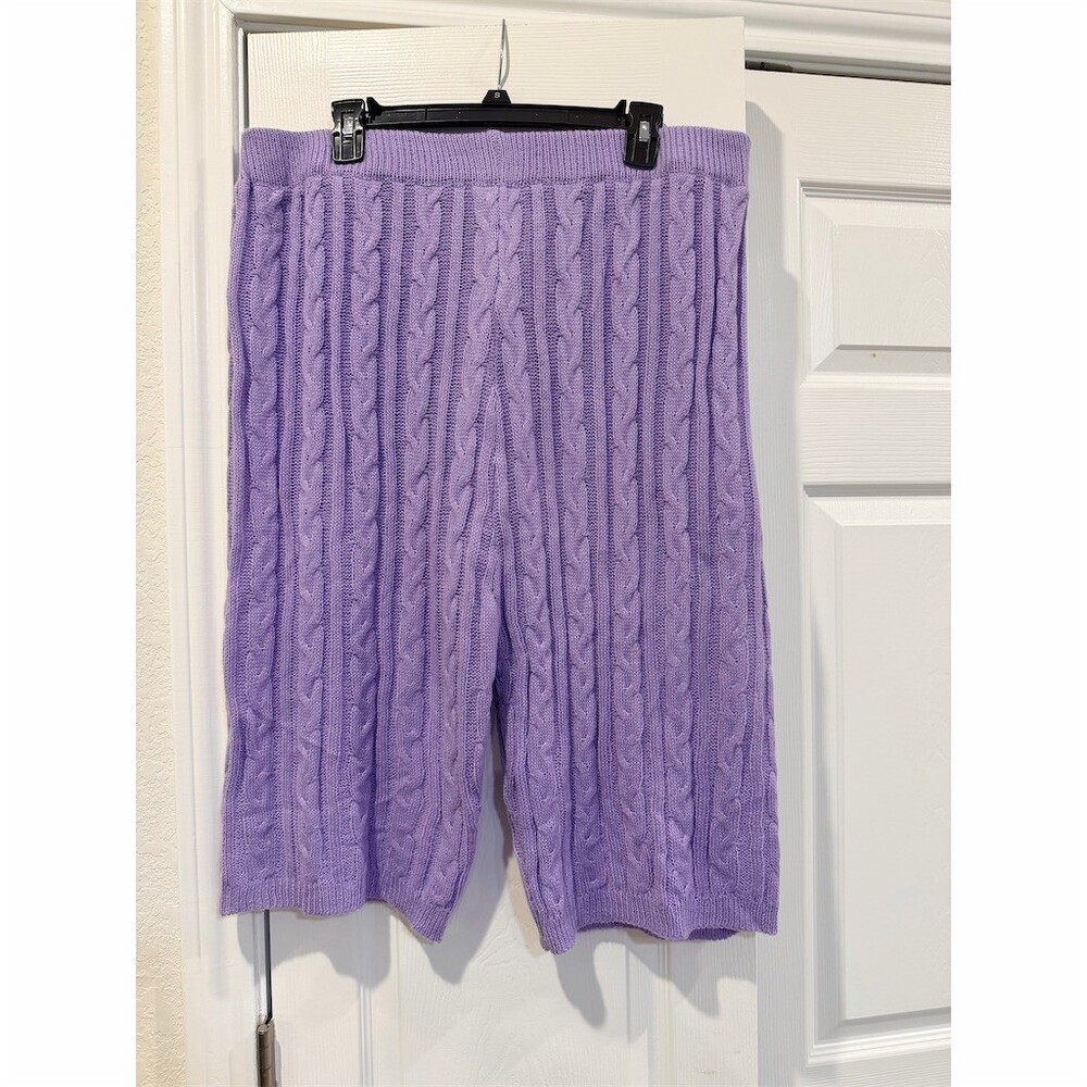 Sadie & Sage‎ Sweater Shorts Womens 3XL Purple Cable Knit High Rise Pull On